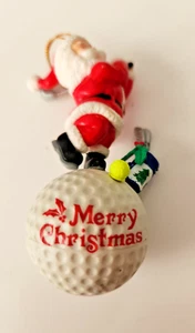 Christmas Ornament Santa Golfer (on golf Ball) Ready to Swing w/ Golf Clubs/ Bag - Picture 1 of 6