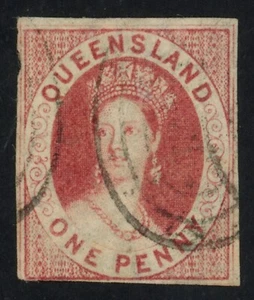 Rare Queensland Stamp 1860 QV 1d Chalon Head Large Wmk Star SG #1 Good Classic - Picture 1 of 2