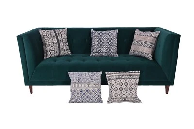 Juego de 5 fundas de cojín de algodón con estampado de bloques de mano con patrón geométrico Foto 1 de 4