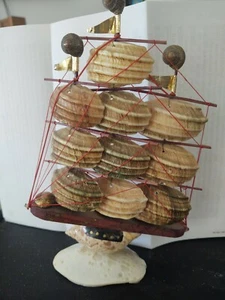 Handmade Sailing Ship Made From Seashells 9"L x 6" Tall. Flags. Made in Japan - Picture 1 of 12