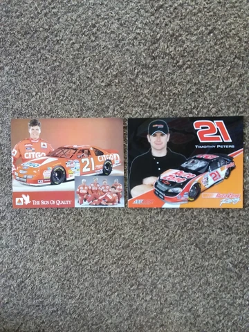 2 diff, Timothy Peters & Michael Waltrip #21 " Auto Zone Citgo " NASCAR POSTCARD Cover
