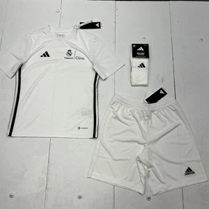 Adidas Aeroready White Black Soccer Uniform Top / Shorts / Socks Youth Size M - Picture 1 of 17
