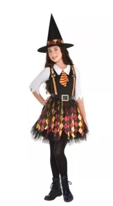 Witchy School Girl Candy corn Witch Costume Halloween Fancy Dress Girl S 4-6 - Picture 1 of 4