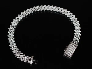 8mm STERLING SILVER Cuban Miami Prong 5ct VVS1 Lab Moissanite Diamonds ICE OUT - Picture 1 of 6