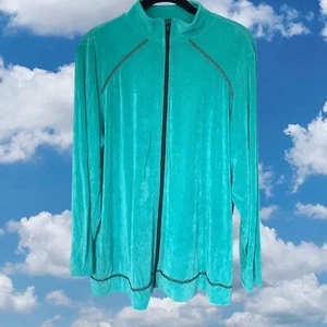 CITIKNITS 1X Zip Up Jacket Teal Turquoise Liquid Slinky Knit Travel NEW - Picture 1 of 8