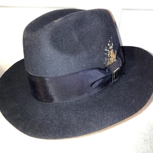 STACY ADAMS Black Wool Felt Fedora Hat Lined Ribbon Accent Men Medium - Picture 1 of 4