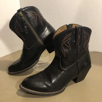 PRÍSTINO 🔥Ariat Darlin Botín Corto Cuero Botas Occidentales Negro Antiguo Talla 6.5B Cremallera Foto 1 de 4