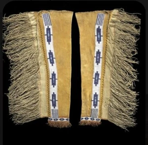 Leggings de cuero sioux vaquero chaps indios nativos americanos con cuentas L704 - Imagen 1 de 3