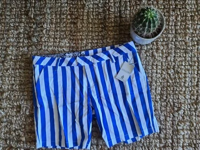 Womens Volcom Frochickie 7' Shorts Sz 9 Blue White Striped - Image 1 of 4