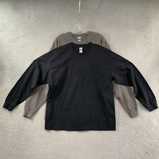 Bundle Gildan Ultra Cotton Mens 2 Crewneck Long Sleeve T-Shirt Top Black Gray XL