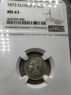 1873 Open 3 Three Cent Nickel - PCGS MS 63 - Image 1 of 4