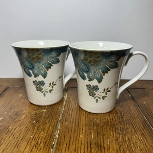 Set of Two 222 Fifth ELIZA TEAL Porcelain Coffee Mugs - Picture 1 of 5