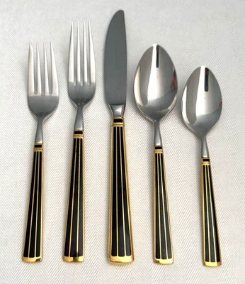 KIRK STIEFF 1986 Stainless CLOISONNE EMBASSY Black & Gold CHOICE U Choose Piece - Image 1 of 4