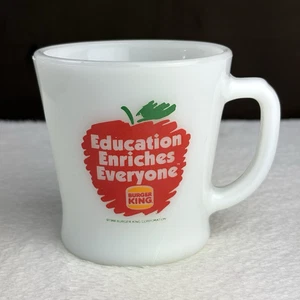 RARO! Tazza caffè vintage anni 80 Burger King 'Education Enriches' Apple Anchor Hocking - Foto 1 di 8
