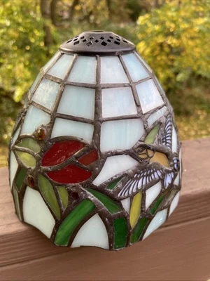 Vintage Tiffany ￼Style, Stainglass, Small Lampshade￼ Bluebird Floral 5.25” x 6” - Image 1 of 4