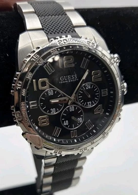 GUESS Men's Chronograph Stainless Steel Case Silicone Accent Strap Sz 6.5" Works - Image 1 of 4
