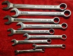 Vintage Easco 9 Piece SAE Wrench Set Combination 3/4 to 1/4 "  USA Made - Picture 1 of 10