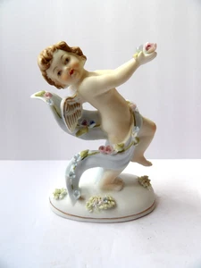 Statuina cherubino/angelo vintage dipinta a mano Lefton con fiori KW8701 - Foto 1 di 5