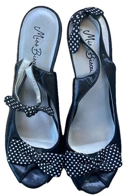 Miss Bison Sling Back Black and White Polka Dot Heels  - Image 1 of 4