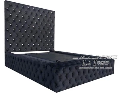 Lit Double Conteneur Moderne Velours Écologique Noir Toute Couleur - Photo 1/4