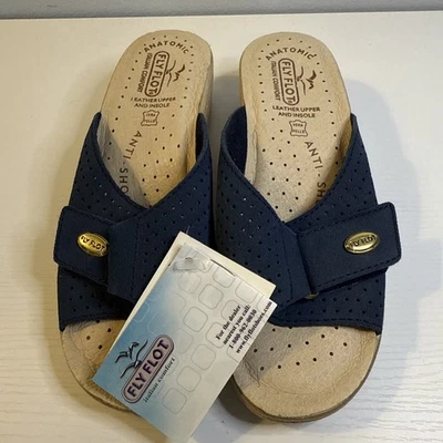 Fly Flot Zapatos Mujer 6 Azul Cuero Sandalias Planas Sin Cordones Cómodas Informales Italia Foto 1 de 4