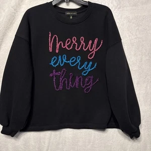 Merry Everything Black Sparkle Sweatshirt By State Of Mine Medium - Picture 1 of 10