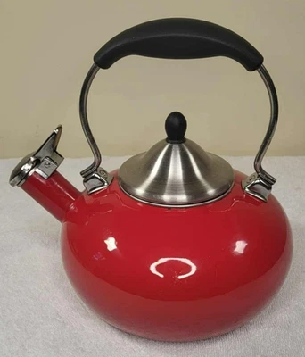 Red Whistling Tea Kettle Stainless Steel Handle Modern Stove Top Teapot - Image 1 of 4