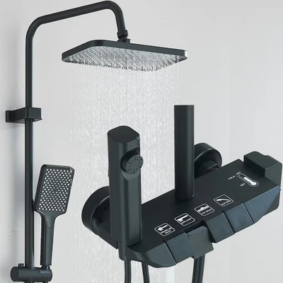 ROZIN Colonna doccia miscelatore doccia 4 via pioggia soffione con doccetta set nero