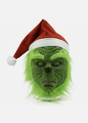 Máscara de látex de cabeza completa El Grinch Sombrero de Navidad Monstruo Disfraz para adulto Juegos con disfraces de Navidad Foto 1 de 4