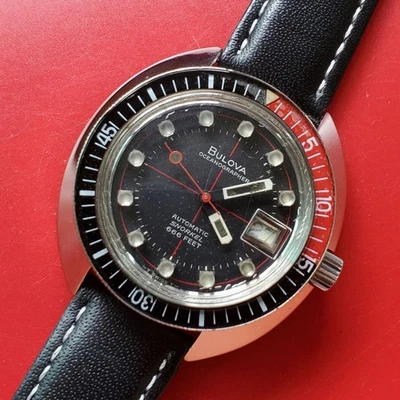 VINTAGE  BULOVA  OCEAN GRAPHER  666  FEET  SNORKEL   AUTOMATIC  DATE  SERVICED - Image 1 of 4