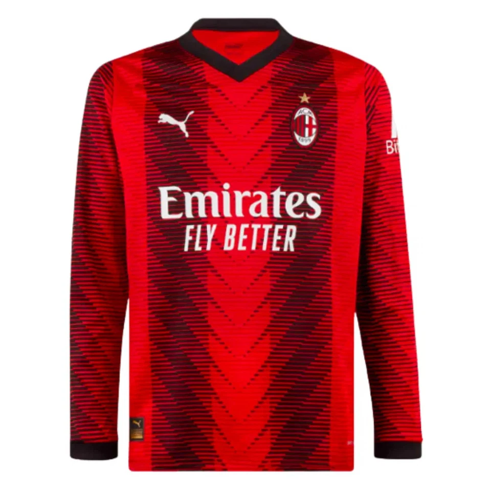 Men's Football Shirt Red 2023-2024 AC Milan Home Soccer Long Sleeve Jersey Tee - Image 1 of 1