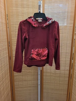 Толстовка с капюшоном молодежная для девочек размер большой бордовый с длинным рукавом мягкий пуловер  - Изображение 1 из 4