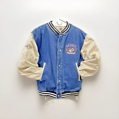 Vintage DISNEY Store Eeyore Denim Bomber Varsity Jacket Small 90s Disneyland Foto 1 de 4