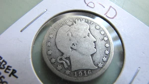 Moneda de 25c de plata 90 % dólar barbero 1916 D de Estados Unidos - se ve bien - Imagen 1 de 2