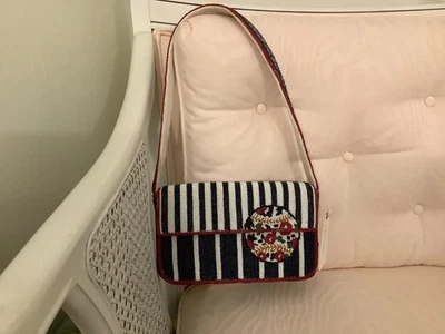 Anthropologie Fiona Beaded Bag Baseball Sport Lover American USA Patriotic NWT - Image 1 of 4