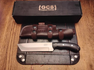 Cuchillo de hoja fija GCS 5" hoja D2 mango Micarta funda de cuero hecho a mano en EE. UU.  Foto 1 de 4