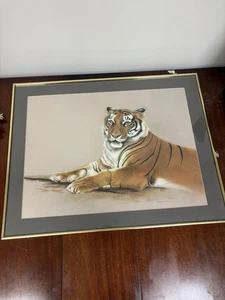 VTG 1978 Bengal Tiger Drawing Artist Signed MCM 25 x 32 Framed & Ready To Hang - Picture 1 of 20