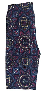 NWT LuLaRoe Kids' L/XL BLUE Red Cream Floral Diamond Leggings GORGEOUS UNICORN  - Picture 1 of 2