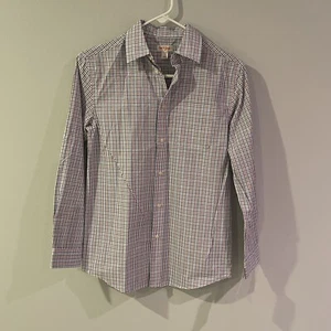 Cat & Jack Shirt Boys Large White Blue Orange Checker Long Sleeve Button - Picture 1 of 4