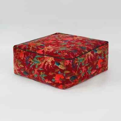 Cubierta otomana cuadrada de terciopelo estampado pájaro granate rojo cubierta otomana de gran tamaño Foto 1 de 2