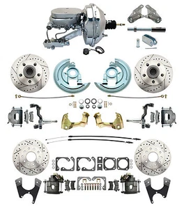 1964-1972 Chevelle 9" Chrome Flat Top Front Rear Disc Brake Kit Drilled Slotted  - Picture 1 of 11