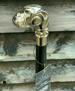 Antique Solid Brass Bull Dog Handle Victorian Handmade Wooden Walking Stick Cane - Picture 1 of 5