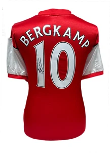 ARSENAL GUNNERS LEGEND DENNIS BERGKAMP SIGNED FOOTBALL SHIRT WITH PROOF & COA - Picture 1 of 3