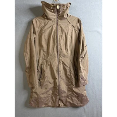 Abrigo de lluvia para mujer Cole Haan mediano con capucha ligero cordón cintura tostado Foto 1 de 4