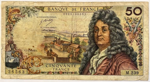 Vintage 1974 France 50 Francs Paper Money Bank Note Colorful Currency Banque De Cover