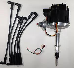 6 CYLINDER HEI DISTRIBUTOR for AMC/JEEP INLINE 6 232 258 +BLACK Spark Plug Wires - Foto 1 di 4