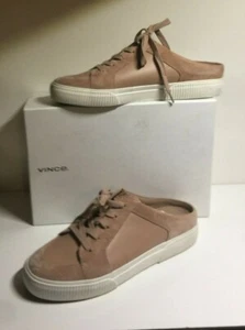 VINCE Kess Apricot Backless Leather Suede Sneakers Slip On Lace Up Flats 9.5 - Picture 1 of 6