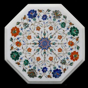 15" Marble Inlay Table Top Handmade Semi Precious Stones Pietra dura Art Work - Picture 1 of 1