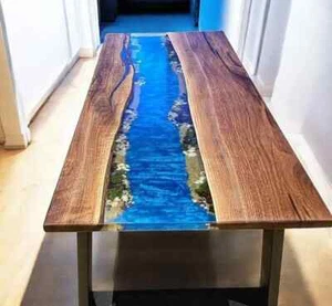 Blue Epoxy Resin Sofa Dining Table Kitchen Slab Countertop Modern Hallway Decors - Picture 1 of 10