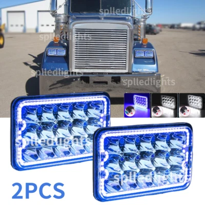 Faros LED Fit Freightliner FLD120 FLD112 negro punto 4x6"" halo azul sellado Foto 1 de 4